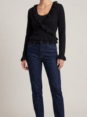 SHU SHU Black Ruffle Wrap Cardigan w/ Attached Tank Medium